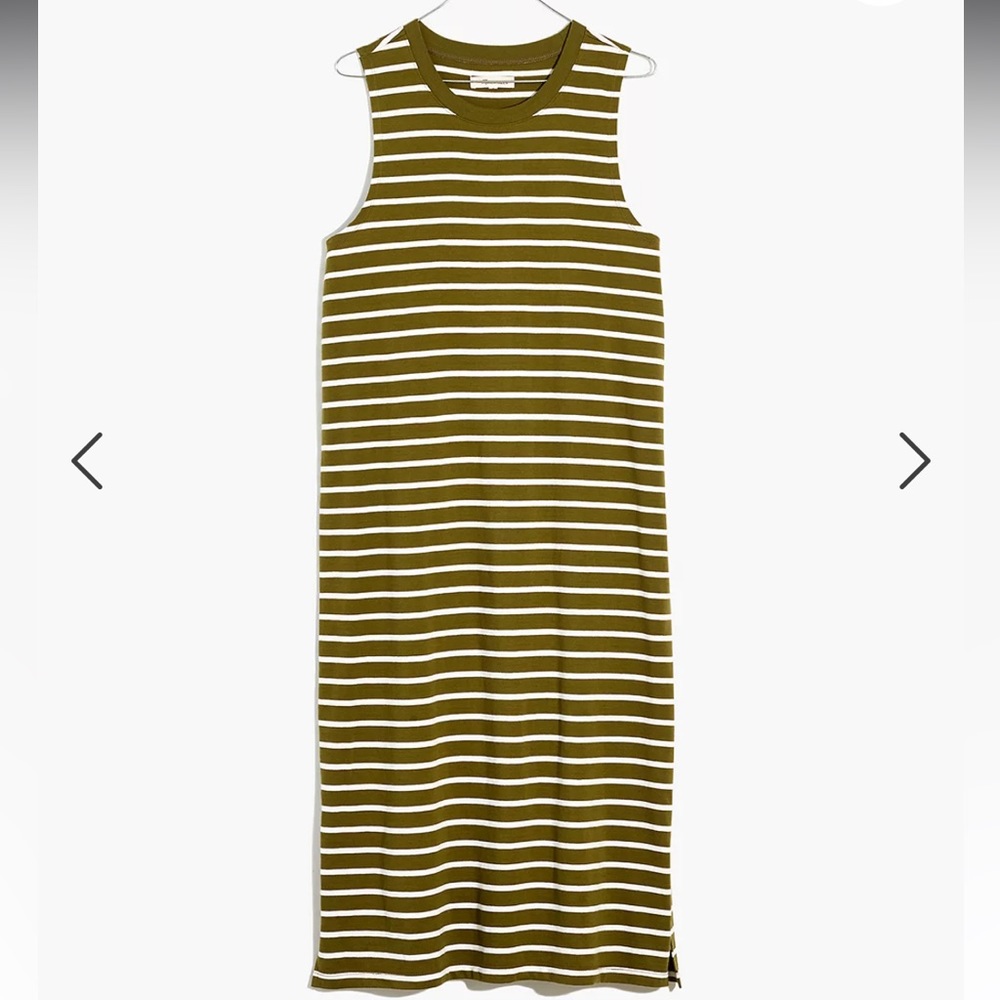 Madewell Cotton Crewneck Midi Tank Green Stripe Dress. NWT Size Medium